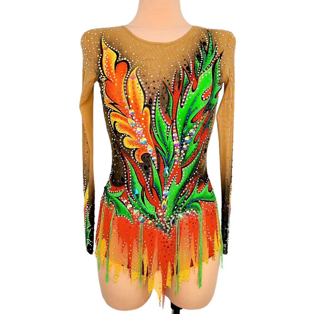 Custom Rhythmic Gymnastics Leotard Handmade Crystal Decor Gym Dress